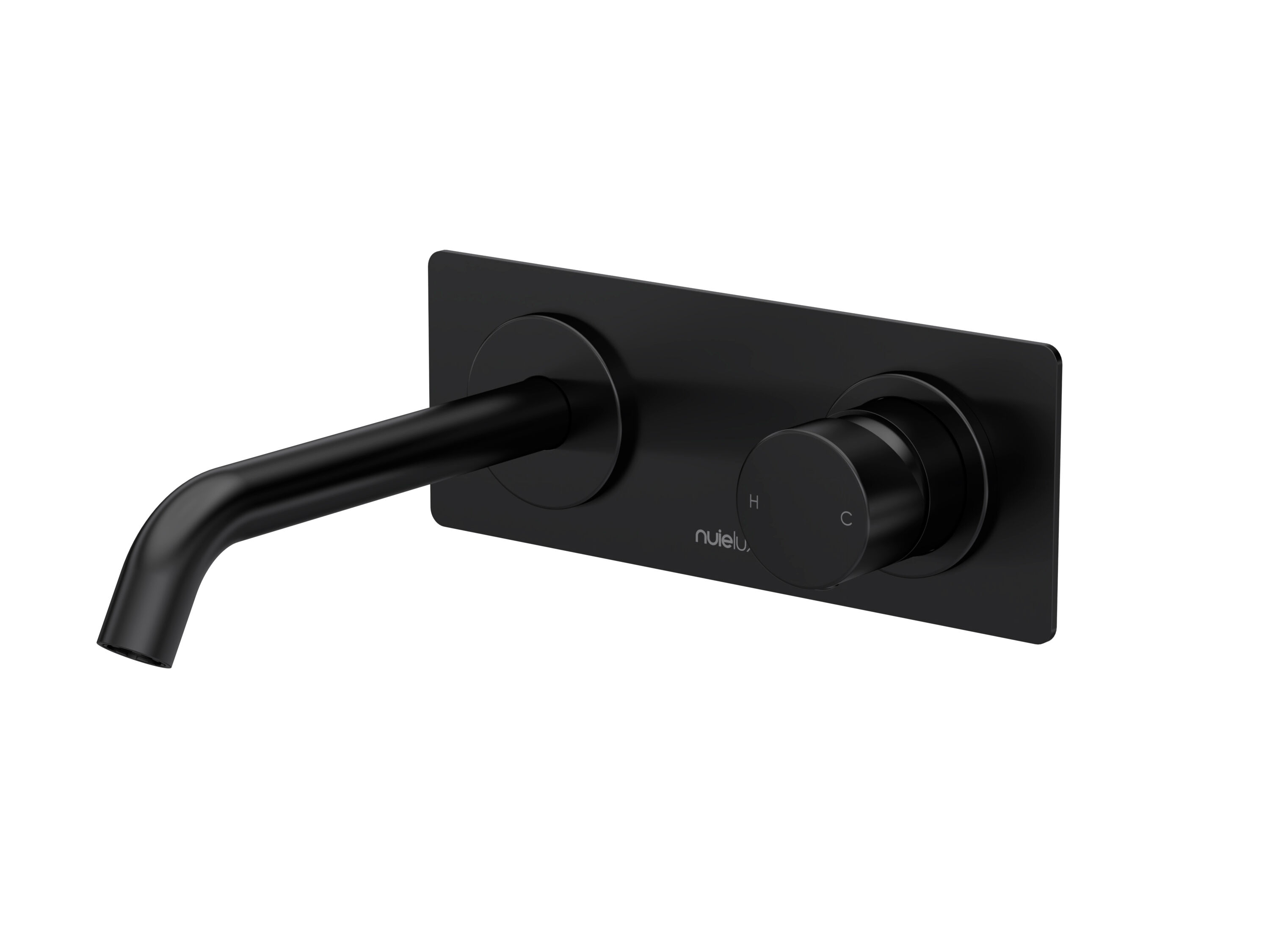 2TH WALL MOUNTED BASIN MIXER W/PLATE - MATT BLACK