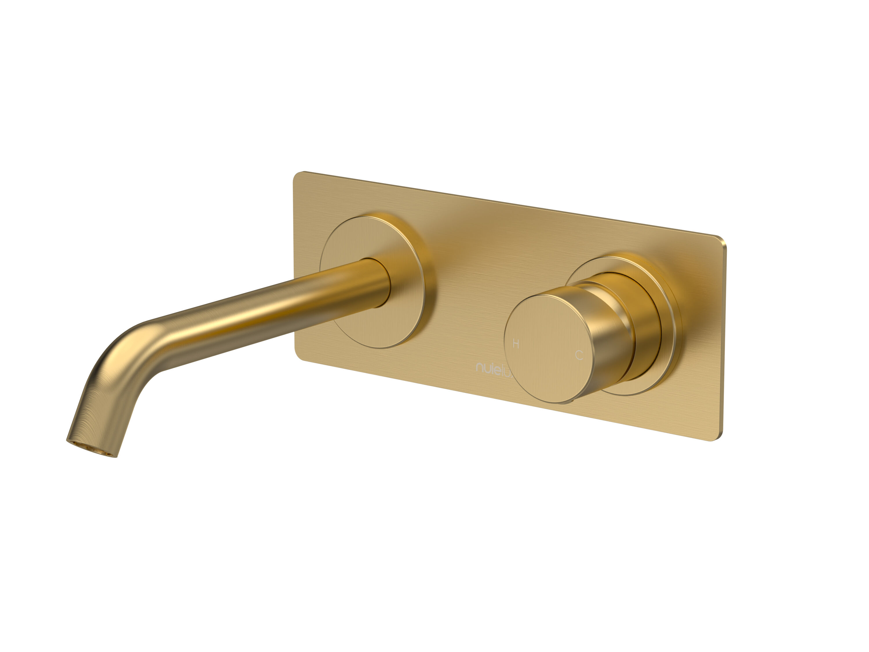 2TH WALL MOUNTED BASIN MIXER W/PLATE - BRUSHED BRASS
